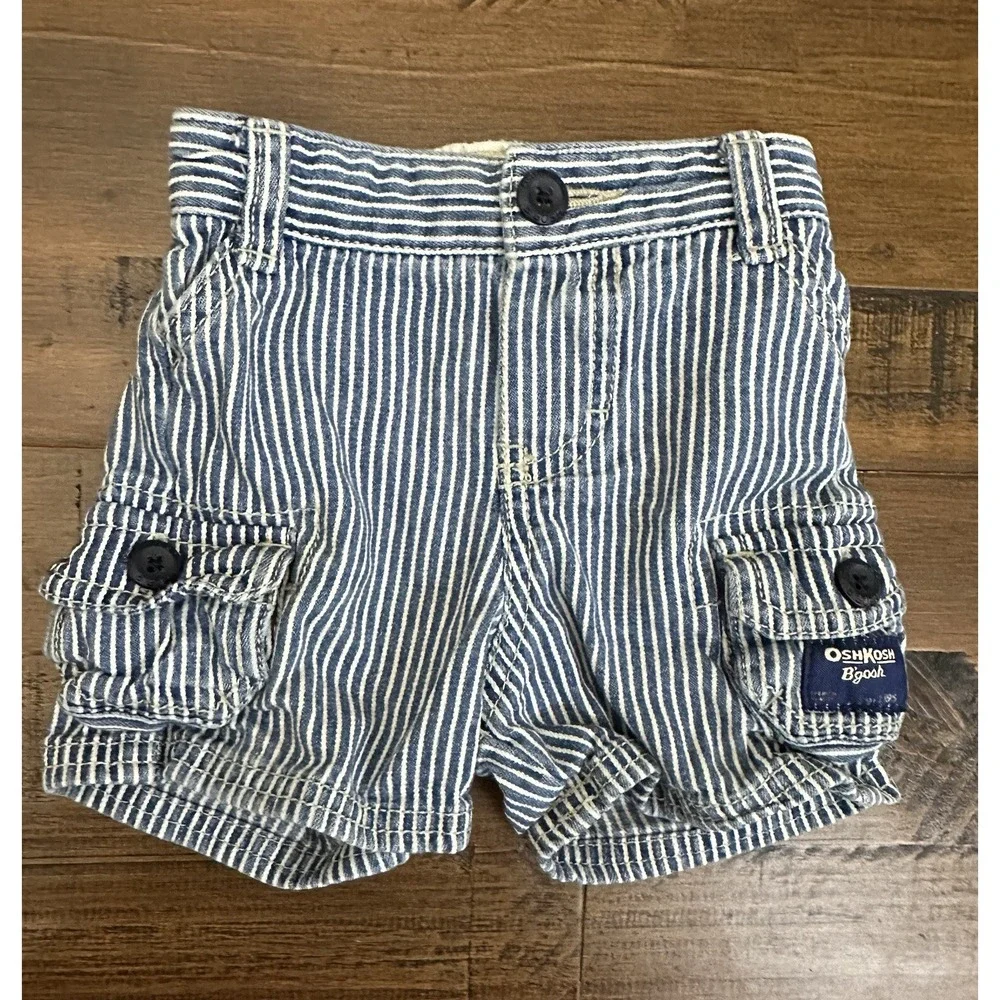 Oshkosh b'gosh Infant Boys Shorts Striped Cargo‎ Blue Denim 3 Months EUC